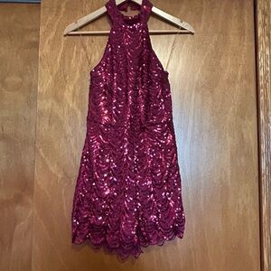 Charlotte Russe Burgundy Sequin Halter Romper Small